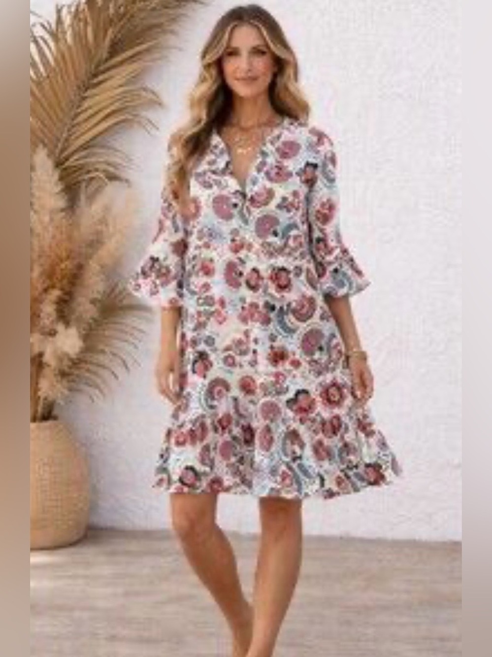FITZROY & WILLA soleil mini dress in pink paisley cotton block print size large